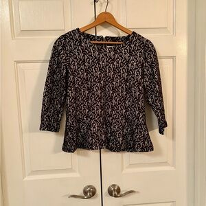J. Crew Black and White Patterned Blouse